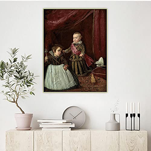 ZHJJD Diego Velázquez Lienzo Pintura al óleo Don Baltasar Carlos con un Enano Póster Pared Famosa Estética Arte Occidental Decoracion Arte del hogar 60x80cm Sin Marco