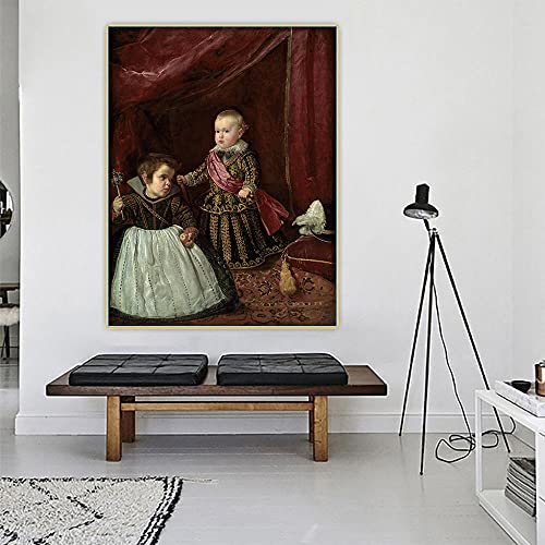 ZHJJD Diego Velázquez Lienzo Pintura al óleo Don Baltasar Carlos con un Enano Póster Pared Famosa Estética Arte Occidental Decoracion Arte del hogar 60x80cm Sin Marco