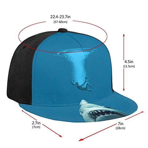 ZORIN Gorra de béisbol a cuadros ajustable 3D Impresión Sombreros Big Mouth Dangerous Shark Eat People El Snapback Negro