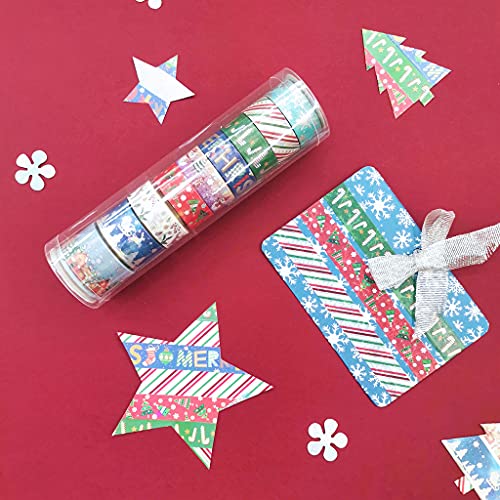 zzirvepaiv 9 unids/set de cintas Washi navideñas – patrones de árbol de muñeco de nieve cinta para adultos niños DIY arte arte arte regalo envoltura scrapbook ing cintas