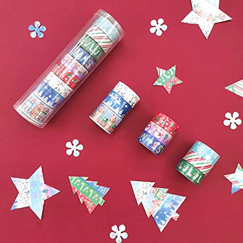 zzirvepaiv 9 unids/set de cintas Washi navideñas – patrones de árbol de muñeco de nieve cinta para adultos niños DIY arte arte arte regalo envoltura scrapbook ing cintas