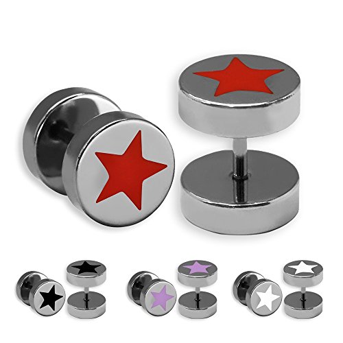 1 par de aretes de estrella polos Fakeplug plug pendientes de plata de acero inoxidable, de color: rojo oscuro