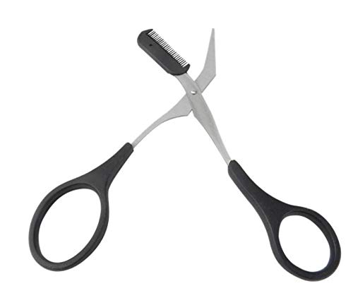 1 tijeras de precisión de acero inoxidable con peine y agarres de plástico para dedos en tono plateado, herramienta de modelado para hombres y mujeres (negro)