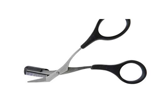 1 tijeras de precisión de acero inoxidable con peine y agarres de plástico para dedos en tono plateado, herramienta de modelado para hombres y mujeres (negro)