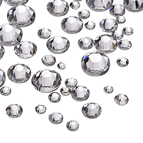 1000 Piezas Diamantes de Cristal de Espalda Plano Transparente Gemas de Cristal Redondas 1.5 mm - 5 mm, 5 Tamaños