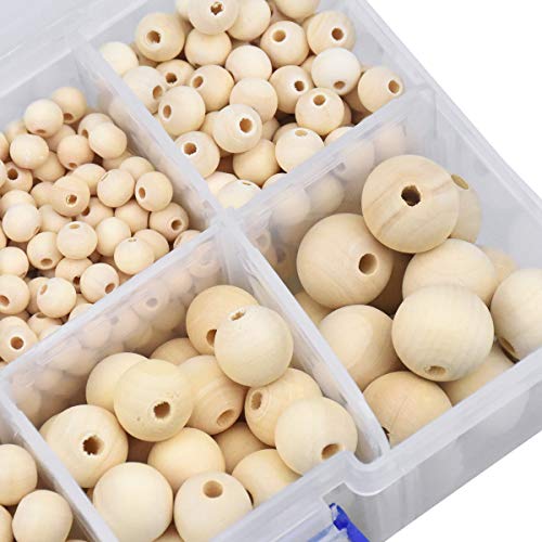 1105pcs Bolas de Madera con Agujero 20mm 16mm 12mm 10mm 8mm 6mm Cuentas de Madera Manualidades Bolas de Madera para Pulseras Collar Abalorios Madera Natural Cuentas de Madera Pequenas