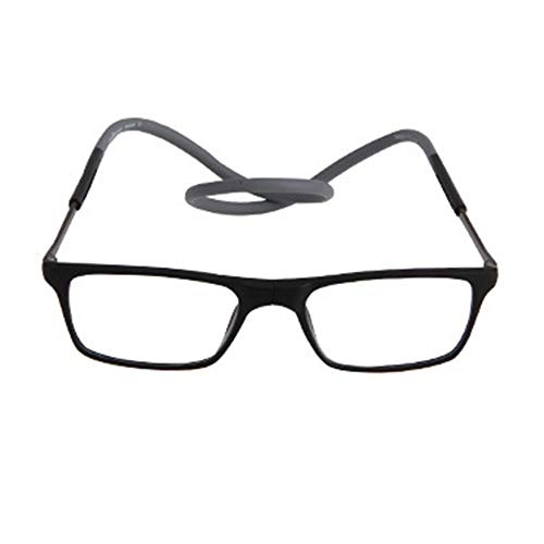 2-Pack Gafas de Lectura Magnéticas Plegables para Hombre y Mujer +2.50(60-64 años) Presbicia Vista Montura Regulable Colgar del Cuello y Cierre con Imán, Negro
