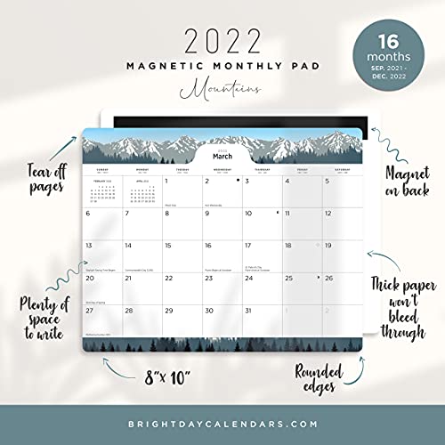 2022 - Calendario magnético para frigorífico (2022), diseño de brillantes, 16 meses, 8 x 10 pulgadas, montañas
