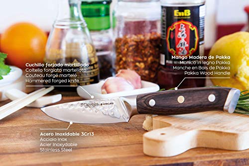 3 Claveles Juego de 5 cuchillos de cocina profesionales de acero inoxidable cuchillos de cocinero con soporte cuchillos de fibras kimura