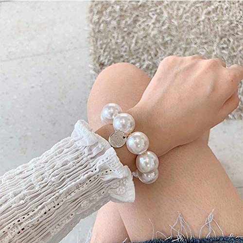 3 Pcs Diadema con Perlas, Anillo de pelo con perlas soporte de cola de caballo con perlas elásticas para niñas, mujeres, cabello grueso / fino, boda, buen regalo