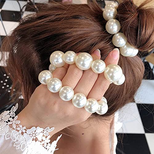 3 Pcs Diadema con Perlas, Anillo de pelo con perlas soporte de cola de caballo con perlas elásticas para niñas, mujeres, cabello grueso / fino, boda, buen regalo