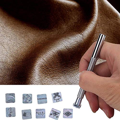 42Pcs Sellos Set Zinc Diferentes Símbolos Modelo Accesorios de artesanía de cuero con herramienta de mango 1Pc