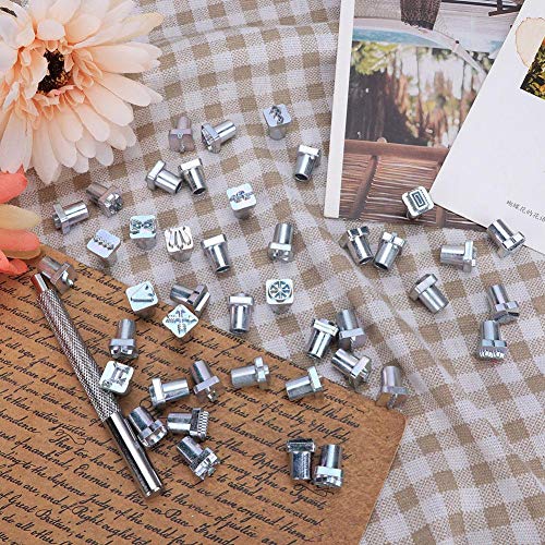 42Pcs Sellos Set Zinc Diferentes Símbolos Modelo Accesorios de artesanía de cuero con herramienta de mango 1Pc