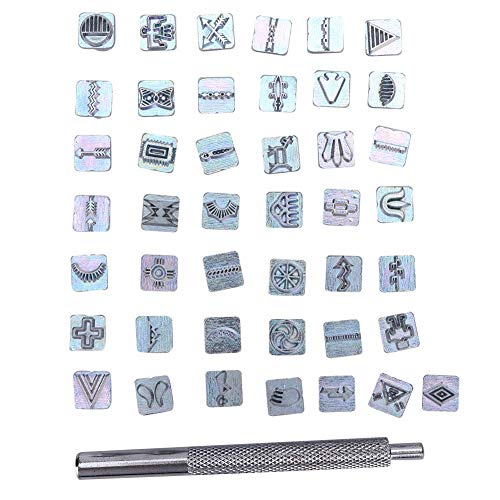 42Pcs Sellos Set Zinc Diferentes Símbolos Modelo Accesorios de artesanía de cuero con herramienta de mango 1Pc