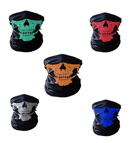5 Piezas Bufanda Tipo Tubo Multifuncional de Motocicleta Mascarillas de Calavera,Tubo Máscara Facial para Hacer Yoga, Senderismo, Montar a Caballo, Montar en Moto.