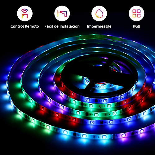 5M LED Colores, OUSFOT Tira LED RGB Luces LED con Control Remoto IP65 8 Colores 18 Combinaciones Multicolores Manguera LED para Navidad Fiesta Bar Pasillo Jardín Habitación