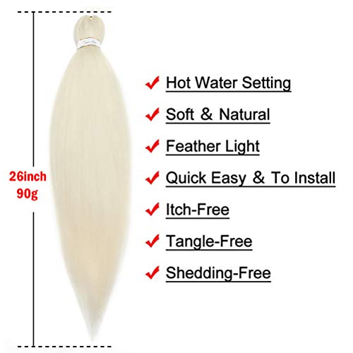 5pcs 66cm Pre-Stretched Easy Trenzas Extensiones de Pelo Yaki Braiding Twist Crochet Hair Profesional Fibra Sintético para Trenzas Africanas Box Braids Rubio Blanqueador