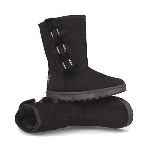 62328-Botin Australiano para Mujer, Comodos, Forrado con Pelo Interior, y Hebillas en Cana, Otono Invierno 2021. Talla 41 Negro