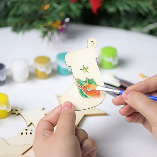 90pcs Bolas Navidad Madera Copo de Nieve Colgante Navidad Árbol Rebanadas Madera Adorno Decoración del Árbol Ventana Fiesta Regalo DIY(Cuerda, Cascabele )