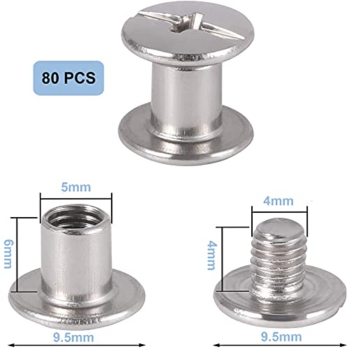 Aatpuss 80 Piezas Tornillos de Encuadernación, Tornillos de Encuadernación de Acero Inoxidable, Tornillos de Chicago para Cuero de Bricolaje, Libro, álbum de Fotos, Cinturón de Cuero