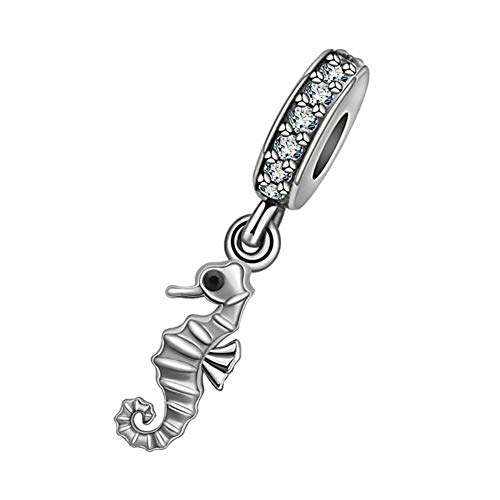 Abalorio de caballito de mar de plata de ley 92, amuleto de la suerte, para pulsera Pandora (caballito de mar)