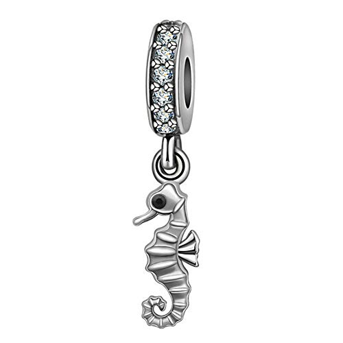 Abalorio de caballito de mar de plata de ley 92, amuleto de la suerte, para pulsera Pandora (caballito de mar)