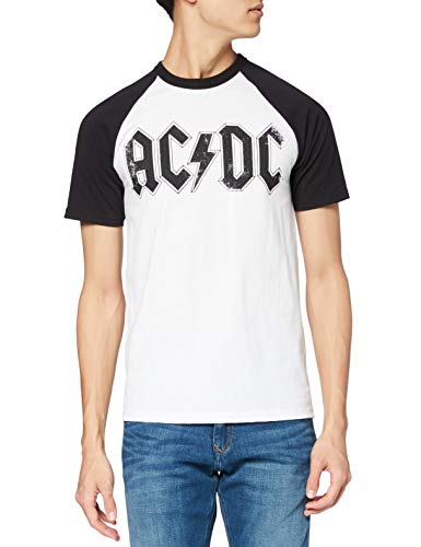 AC/DC Logo Raglan Camiseta, Blanco (White/Black), S para Hombre