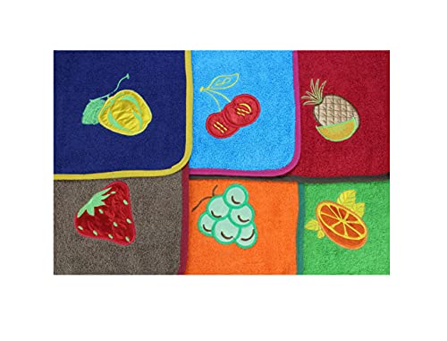 Acomoda Textil - Paños de Cocina 100% Algodón, Toallas de Rizo 50x50 cm, Trapos Absorbentes, Suaves y Resistentes 500 gr/m². (Frutas, 6)