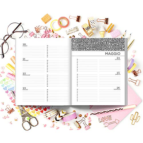 Agenda 2019: 19x23cm: Agenda 2019 settimanale italiano: Oro, Corallo e Motivo a zigzag verde menta 6231