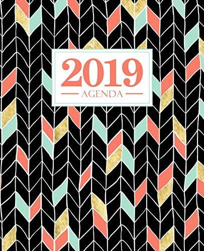 Agenda 2019: 19x23cm: Agenda 2019 settimanale italiano: Oro, Corallo e Motivo a zigzag verde menta 6231