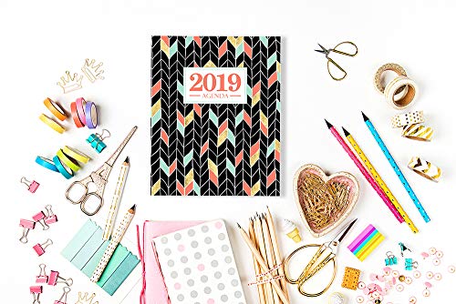 Agenda 2019: 19x23cm: Agenda 2019 settimanale italiano: Oro, Corallo e Motivo a zigzag verde menta 6231