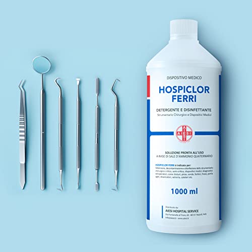 AIESI® Desinfectante listo para usar para instrumentos y dispositivos médicos a base de cloruro de benzalconio botella de 1 litro HOSPICLOR FERRI