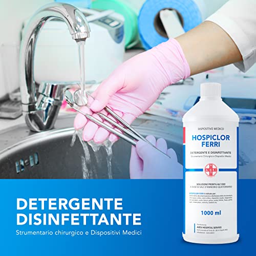 AIESI® Desinfectante listo para usar para instrumentos y dispositivos médicos a base de cloruro de benzalconio botella de 1 litro HOSPICLOR FERRI