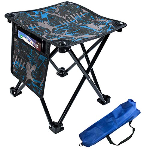 Aiwoxing Taburete Plegable Portátil Silla Portátil, Compacto Ligero para Interiores y Exteriores al Aire Libre de Camping Pesca Senderismo Camping Caza Picnic Viaje, Camuflaje Azul