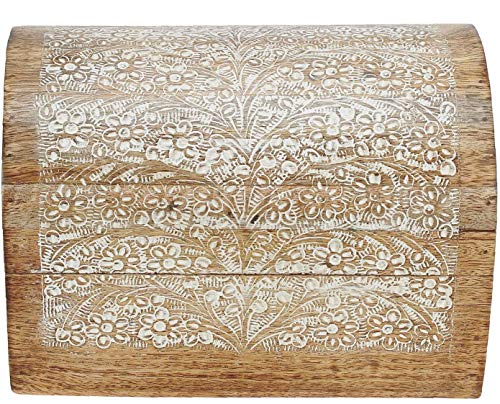 Ajuny Cajas de almacenamiento de madera de mango indio, talladas a mano con motivos florales, ideas para decoración de casa de despedida de soltera