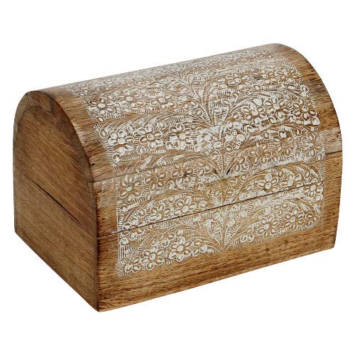 Ajuny Cajas de almacenamiento de madera de mango indio, talladas a mano con motivos florales, ideas para decoración de casa de despedida de soltera