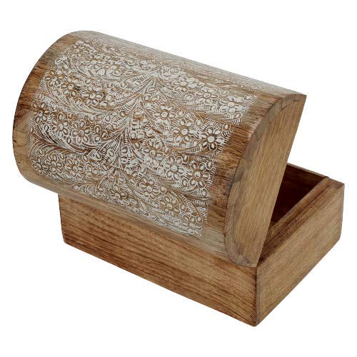 Ajuny Cajas de almacenamiento de madera de mango indio, talladas a mano con motivos florales, ideas para decoración de casa de despedida de soltera