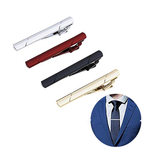 Alfiler De Corbata Hombre,4 Piezas Pasador de Corbata Business Hombres Slim Tie Bar Clips para Combinar con Cualquier Corbata
