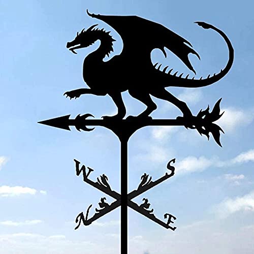 Alnicov Vaneta de metal animal para el clima, color negro, estilo vintage, indicador de dirección de viento hueco para jardín al aire libre, decoración de techo de paletas para clima (dragón de fuego)