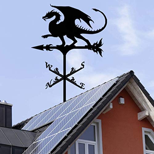 Alnicov Vaneta de metal animal para el clima, color negro, estilo vintage, indicador de dirección de viento hueco para jardín al aire libre, decoración de techo de paletas para clima (dragón de fuego)