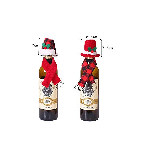 Amasawa 4 Piezas Sombrero de Navidad Bufanda Botella de Vino Cubierta Cubierta Set Botellas Encantadoras Cubrir Navidad Nochebuena Cena Decoración de Mesa para la Fiesta del Hotel en Casa