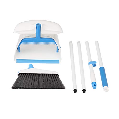 Amazon Basics - Cepillo y recogedor con mango, azul y blanco