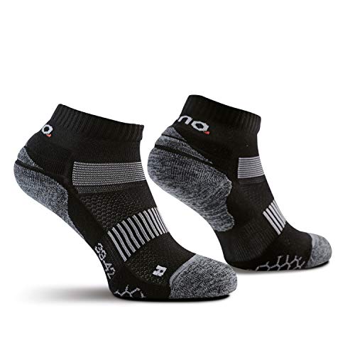 Amazon Brand - Eono - Calcetines Deportivos De Running (3-Pack), Hombre y Mujer, Calcetines Para Fitness, Running, Jogging, Triatlón, Color: Negro-Gris, Talla: UK 13-16, EU 47-50