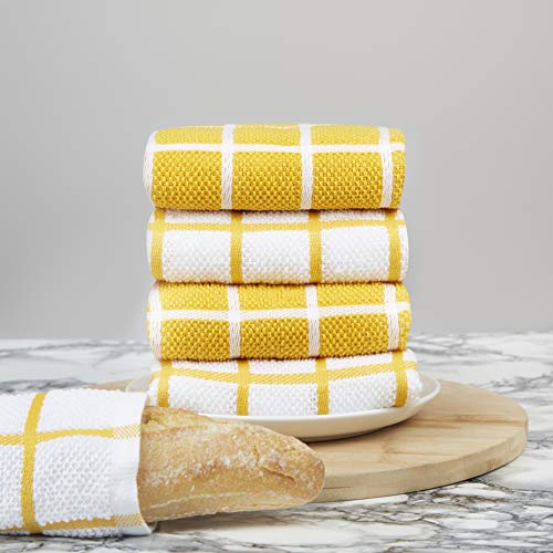 Amazon Brand – Eono Paños de Cocina de Rizo de algodón - 100 % Muy absorbentes - Ideales para secar Cristales en restaurantes, Bares y cocinas - 40 x 64 cm - Juego de 5 - Amarillo