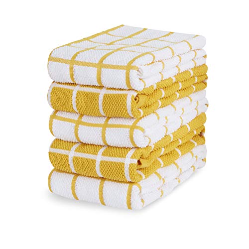 Amazon Brand – Eono Paños de Cocina de Rizo de algodón - 100 % Muy absorbentes - Ideales para secar Cristales en restaurantes, Bares y cocinas - 40 x 64 cm - Juego de 5 - Amarillo