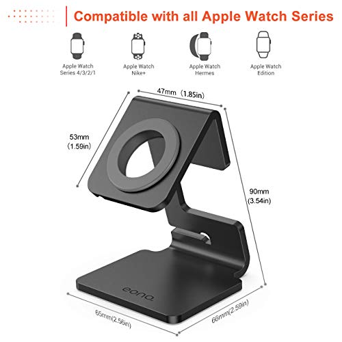 Amazon Brand - Eono Soporte para Apple Watch, Bases de Carga Aluminio Soporte Dock Apple Watch Series 7, SE, 6, 5, 4, 3, 2, 1, iWatch 44mm/ 42mm/ 40mm/ 38mm, Compatible con el Modo Nightstand - Negro