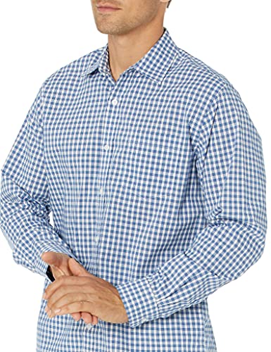 Amazon Essentials Long-Sleeve Regular-Fit Casual Poplin Shirt Camisa, Azul, A Cuadros, XXL