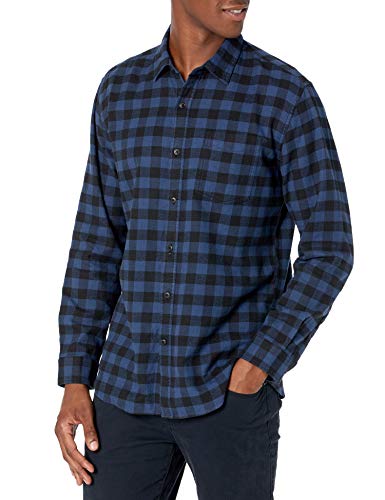 Amazon Essentials Regular-Fit Long-Sleeve Plaid Flannel Shirt Camisa, Azul, Cuadros De Vichy Grandes, M