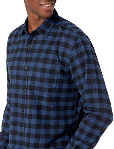 Amazon Essentials Regular-Fit Long-Sleeve Plaid Flannel Shirt Camisa, Azul, Cuadros De Vichy Grandes, M
