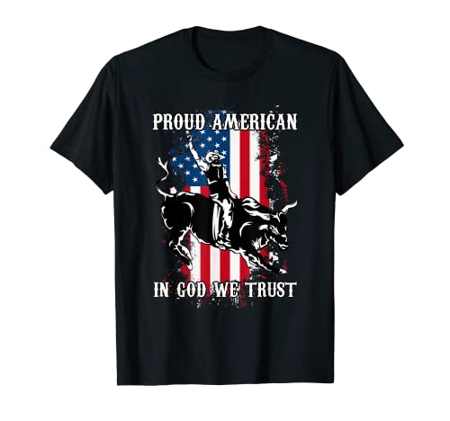 América y Dios Vaquero Bandera Americana Rodeo Patriótico Camiseta